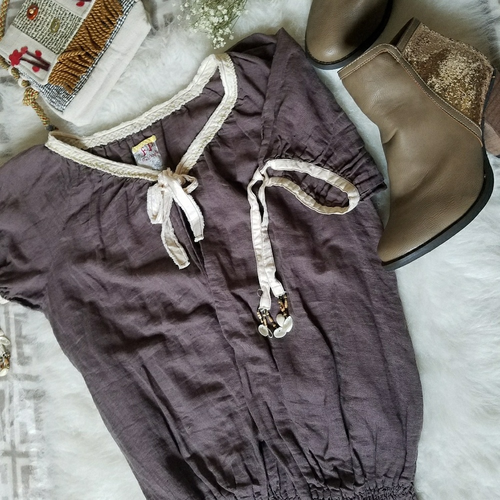 Free People Brown Embellished Top Small